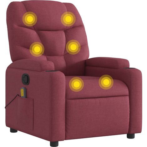 Sillón de masaje reclinable de tela color vino tinto vidaXL