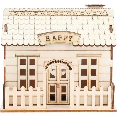Wooden Villa House Piggy Bank Money Box with LED Light Home Decoration Children Gift (1/5)