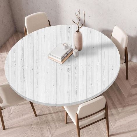 Nappe ronde avec élastique, pliée, imprimée en 3D, lavable, pour une utilisation intérieure et extérieure, idéale pour la cuisine, la salle à manger, les tables de pique-nique, 60 cm, blanche (1/5)