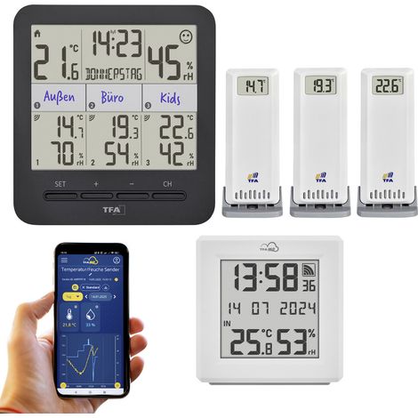 TFA Dostmann TFA.me Starter Set mit WLAN Gateway und KLIMA@HOME 2 Funk-Thermo-/Hygrometer Schwarz, W