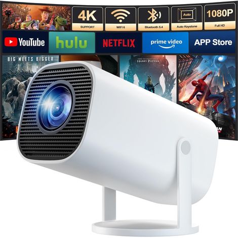 Mini vidéoprojecteur 4K Full HD 1080p avec WiFi 6 et Bluetooth 5.4, rétroprojecteur avec correction trapézoïdale automatique, rotation à 180°, compati (1/5)