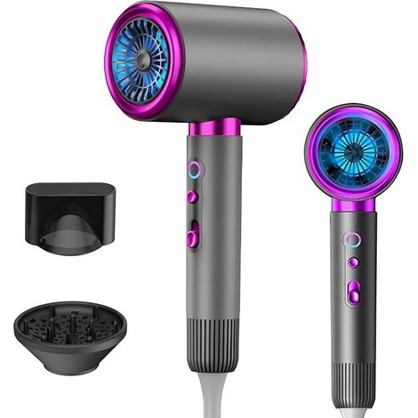 Sèche-cheveux Ionique Professionnel 2400W, Fonction Air Chaud/froid, 3 Niveaux de Température, Diffuseur Inclus, Idéal pour Salon de Coiffure et Usage Domestique (Gris)