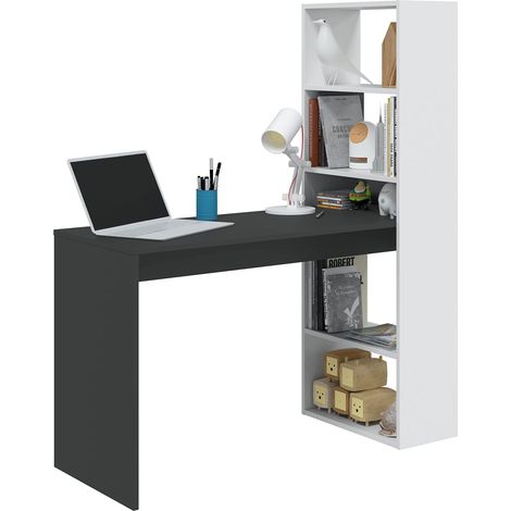 Scrivania Con Libreria Reversibile Kirkensen Scrittoio Scaffali Laterali Mobile Desk da Ufficio Soggiorno Sala Da Pranzo 120 x 144 x 53 cm Colore Bianco e Grigio Antracite