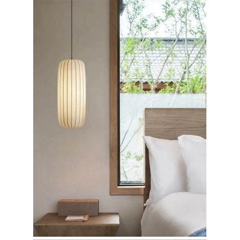Lustre japonais moderne en soie Wabi Sabi – Luminaire suspendu E27 – Décoration nordique 24 cm pour salon, salle à manger, chambre (1/2)