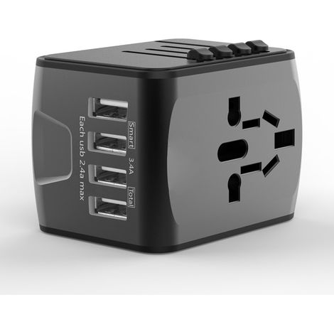 Adaptateur De Voyage Universel - Chargeur USB 4 Ports 2,4 A - Compatible Prises UE UK US AU - Pour Téléphones Tablettes Appareils Électroniques - 1 Pièce (1/4)