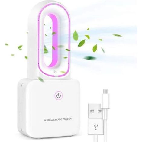 Ventilateur portable sans évacuation, ventilateur silencieux pour chambre, rechargeable USB avec batterie 4000 mAh et lumière ambiante LED à 6 couleurs (1/4)