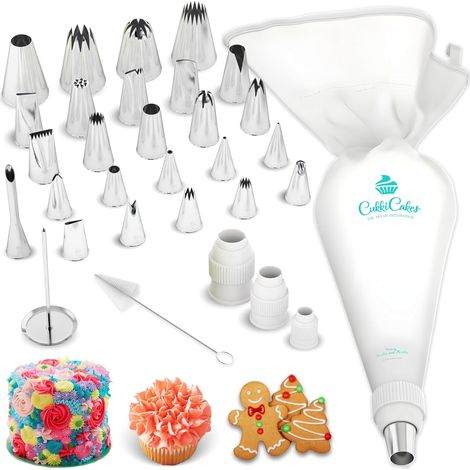 Kit de pâtisserie professionnel (31pcs): poche à douille (45cm) + 26 douilles pâtisserie + 3 coupleurs - Pour décorer gâteaux et cupcakes - Made in Korea & Japan (1/5)