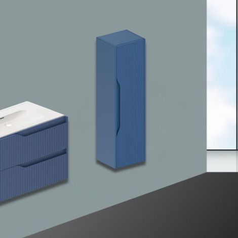 Colonne de salle de bain suspendue bleu mat avec effet nervuré 35x30x120H - Gaper (1/3)
