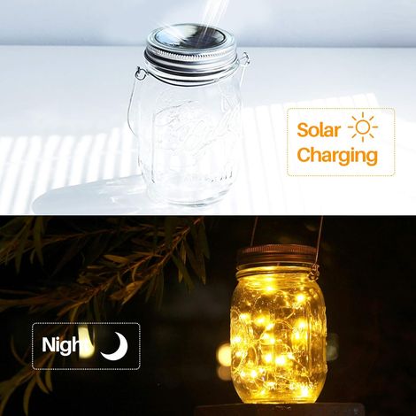 3 Pièces Lanternes Solaire Exterieur - 30LED Lampe Solaire Exterieur Jardin, IP65 Imperméable Lanterne Exterieur, Mason Jar Lampe Solaire Suspendues pour Jardin Arbre Terrasse Décoration(Blanc chaud) (1/3)