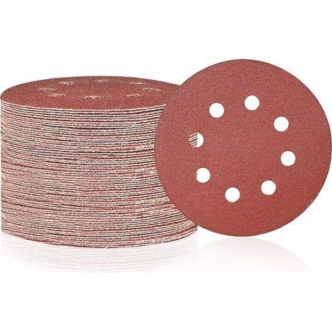 Lot de 100 disques abrasifs à 8 trous - Grain 80 - Papier abrasif résistant à l'usure pour ponceuse orbitale aléatoire pour bois,métal,marbre,plastique (1/5)