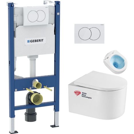 Bastidor  Geberit Duofix pack inodoro + Tornado Quiet SAT Delano inodoro sin brida + Asiento Softclose + Placa blanca (1/5)