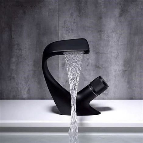 Einloch-Wasserfall-Waschtischarmatur, Messing-Waschtischarmatur, luxuriöse Designer-Badewannenarmatur (schwarz, 18 x 13 cm)