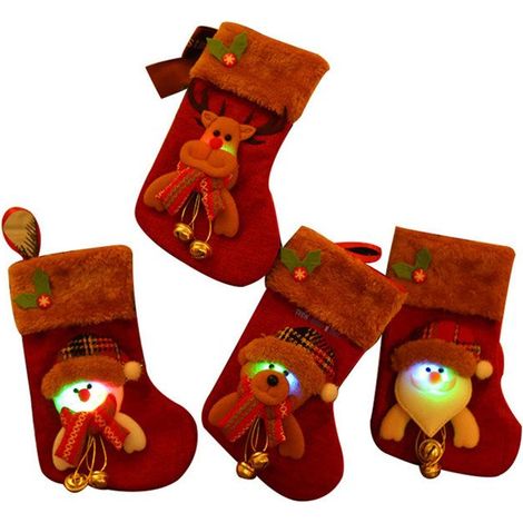 Lot de 4 bas de Noël et sachets de bonbons de 1421 cm avec lumières LED, parfaits pour les décorations de Noël. (1/4)