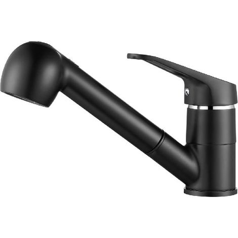 Robinet de cuisine noir avec douchette extractible, mitigeur d'évier en laiton 360°, monotrou, eau chaude et froide, pour évier de cuisine ou lavabo (1/5)