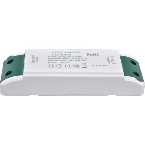 Transformateur LED 24V DC 2A 48W, driver à tension constante, entrée AC 100-240V, certifié, pour éclairage intérieur/extérieur, modèle L-48W/AD150GW-2402000 (1/5)