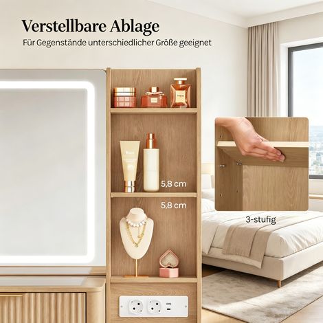 Coiffeuse avec grand miroir, table de toilette élégante, meuble de nuit polyvalent, coiffeuse seule pour chambre, bureau de maquillage spacieux. (1/5)