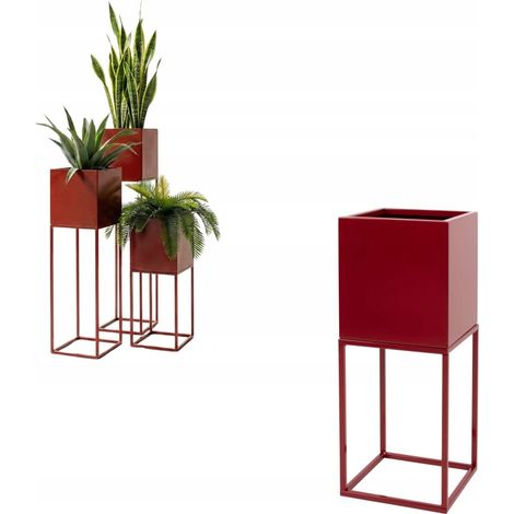 Cache-pot en métal rouge Lorient S 19x19x47cm (1/5)