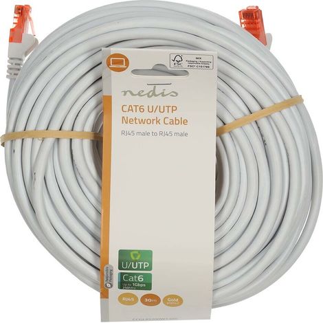Nedis CAT6-Netzwerkkabel / RJ45 Stecker / RJ45 Stecker / U/UTP / 30.0 m / Rund / PVC / Weiss / Label