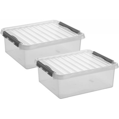 2 boîtes de rangement Sunware Q-Line - 25 litres - 50 x 40 x 18 cm - plastique - transparent/argenté (1/3)