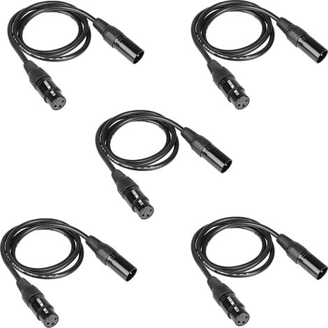 Paquete de 5 cables DMX 512 de 3 pines de 3 m, DMX verdadero macho a hembra, para iluminación de escenario DMX
