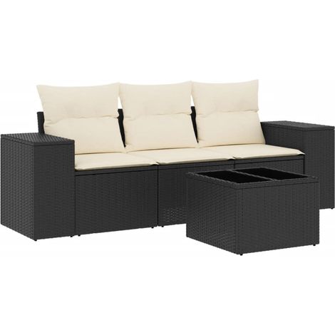 Maison Exclusive - Set Divani da Giardino 4 pz con Cuscini Nero in Polyrattan (1/5)
