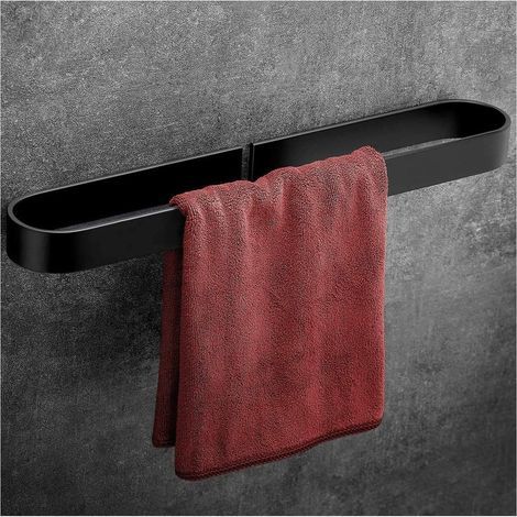 60cm wall-mounted towel rail, black aluminum, adhesive without drilling, bathroom accessories (1/4)