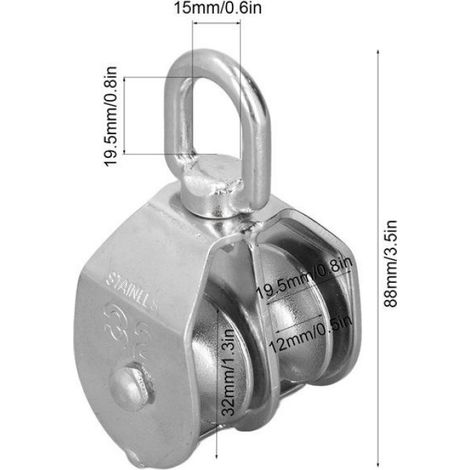 Poulie À Double Roue - Acier Inoxydable 304 - Pour Applications Marines Et Nautiques - Charge Maximale 250 Kg - 1 Pièce (1/5)
