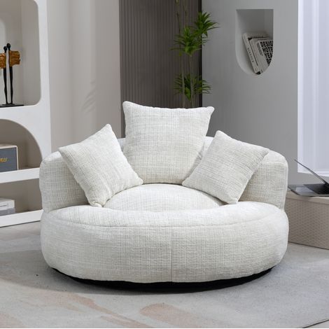 Sillón lounge chenilla beige para descanso en salón OKMYHOME (1/5)