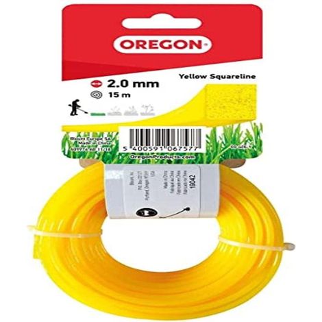 Oregon 69-406-Y - Filo quadrato per decespugliatori e decespugliatori, 2,0 mm x 15 m, colore: Giallo
