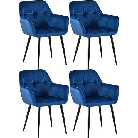 4er Set Esszimmerstühle Emia blau Samt