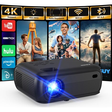 Mini projecteur avec WiFi et Bluetooth, 1080p natif, Support 4K, Haut-Parleur, Smart Android TV OS, WiFi 6, Bluetooth 5.2 et Correction trapézoïdale Automatique, Noir (1/5)