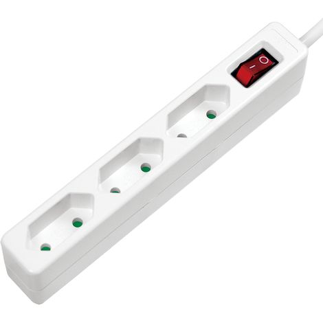Regleta de enchufes de 3 tomas europeas con interruptor LogiLink, 1,5 m, color blanco, compacta, IP20, CEE 7/16 (1/5)