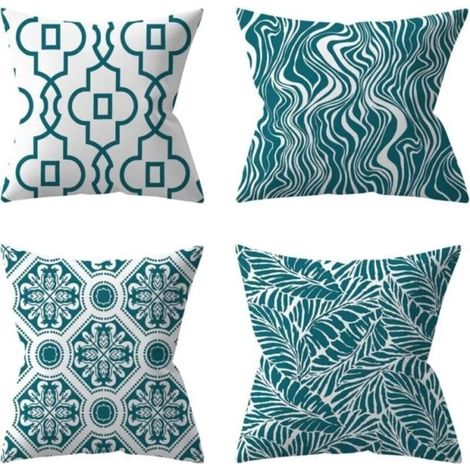 Housses de coussin d'extérieur, plante verte, coussins de jardin décoratifs (45 x 45 cm, turquoise) (1/4)