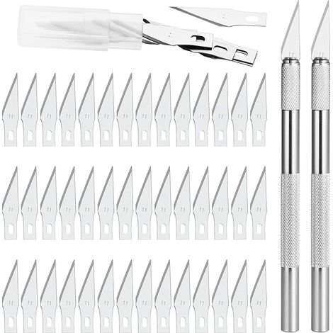 Readcly – Cutter de précision 2 scalpel avec 42 lames – Acier au manganèse – Lame 37x6mm pour découpes détaillées – Pour travaux d'art et sculpture