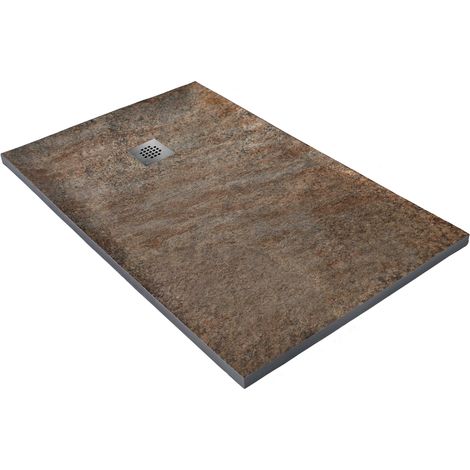 Receveur de douche cuivre 180 x 90 cm haute densité pierre naturelle - grille carrée excentrée (1/4)