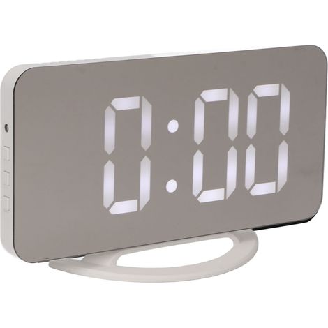 Réveil LED Miroir Blanc avec Affichage Heure et Température, Double Port USB, 3 Niveaux de Luminosité, Capteur de Lumière, Chiffres Blancs (1/5)