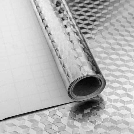 Autocollant de Cuisine en Feuille Aluminium Résistant à l\'huile Papier Peint Auto-Adhésif Autocollants Étanche Argenté,40x300cm (1/4)