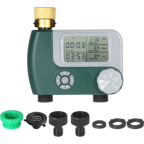 Timer per rubinetto del tubo flessibile digitale programmabile, alimentato a batteria, regolatore automatico di irrigazione con 2 uscite per piante da giardino (batterie non incluse), connettore per r (1/5)