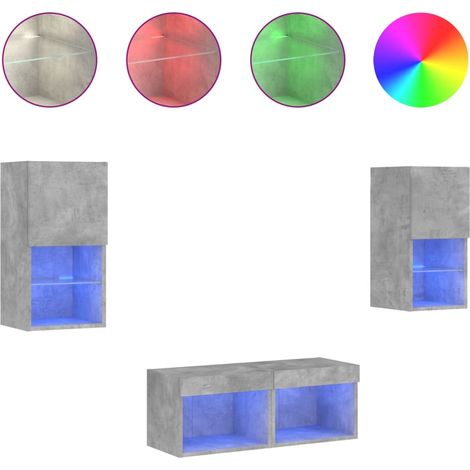 Maison Exclusive - 4-tlg. TV-Wohnwand mit LED-Leuchten Betongrau