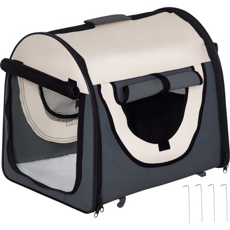 Beyamis Faltbare Haustiertransportbox aus Oxford-Gewebe mit herausnehmbarem und waschbarem Kissen und Tragetasche, 46 x 36 x 41 cm, Dunkelgrau