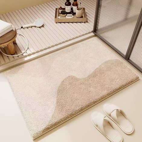 Tapis de bain marron clair, 40 x 60 cm, une pièce. Tapis moelleux et absorbant pour l'entrée de la salle de bain et des toilettes. (1/5)