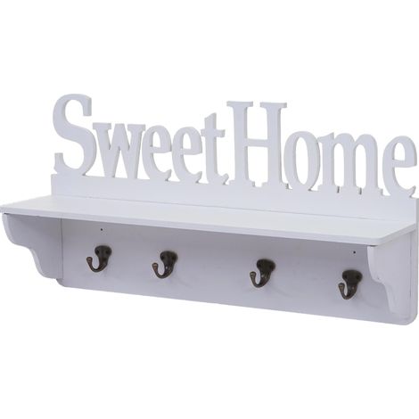 Wandgarderobe HHG-796 Sweet Home, Garderobe Regal, 4 Haken massiv 30x60x13cm weiß