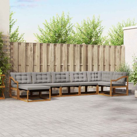 vidaXL Outdoor-Sofagarnitur mit Kissen 7 pcs Natürlich und Hellgrau (1/5)