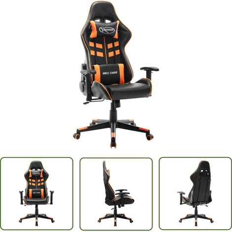 The Living Store Chaise de jeu Noir et orange Cuir artificiel - Chaise Gaming - Chaise De Jeu - Fauteuil Gamer - Ergonomique - Confort (1/5)