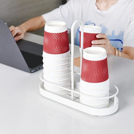 Organisateur de gobelets jetables de bureau Porte-tasses à eau, à lait et à thé de comptoir Fer à repasser blanc 25.41022.5 cm