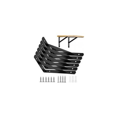 Soportes de pared para estantes – Juego de 6 soportes triangulares de metal negro, gran capacidad de carga, 15 x 9,5 cm, ángulo de 90°