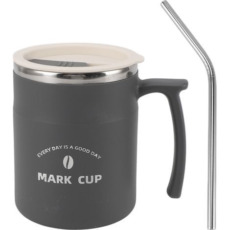 Cosiki Tasse à café, Paire de Tasses à Eau en Acier Inoxydable Anti-fuite de Grande capacité avec Paille pour le Bureau (GREY). (1/5)