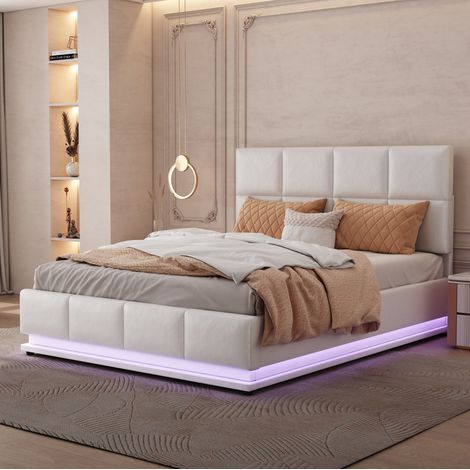 MEUBLIV Bettgestell 140x200 cm Weiß – LED-Beleuchtung und Stauraum ohne Matratze (1/5)