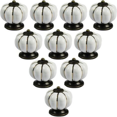 Pr Pack of 10 European Vintage Style Pumpkin Shaped Ceramic Furniture Knobs for Dresser, Cabinets and Drawers, White (1/5)