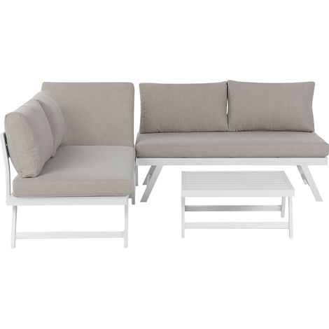 Conjunto de sala de estar esquinero 5 plazas de metal gris pardo blanco Coccorino (1/5)